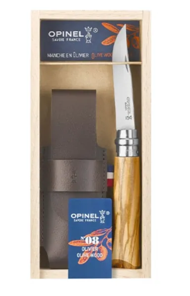 Nóż Składany Opinel No 08 z etui Lux Olivewood + Grawer Gratis
