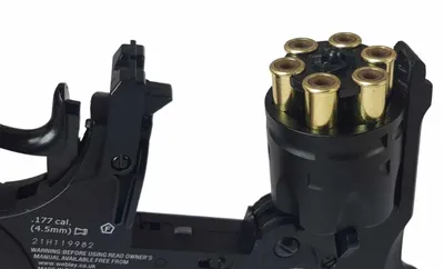 Rewolwer wiatrówka WEBLEY MKVI .455 Civilian kal.5,5 mm Diabolo łuski 6-strzał. lufa 2,5" CO2 Black Ekp do17J - widok 6