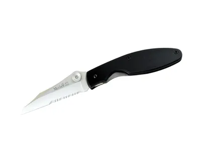 Nóż składany Muela, czarny aluminium ostrze combo (gładkie/ząbkowane), dł. całkowita 18 cm