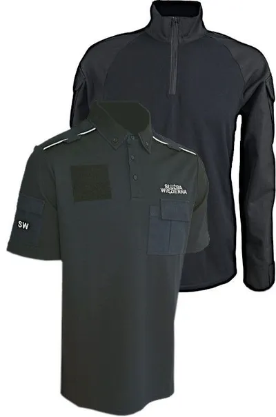 ZESTAW: Combat Shirt - bluza pod kamizelkę taktyczną - czarny i Koszulka specjalna (typu polo) Służby Więziennej
