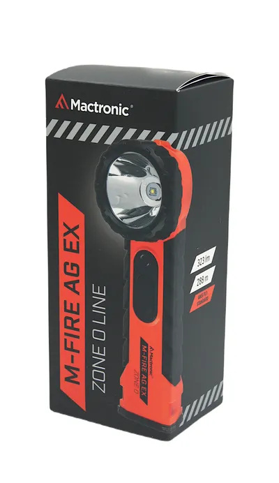 Latarka ręczna kątowa, Mactronic M-FIRE AG, 323 lm, bateryjna (4x AA), zestaw (baterie, klips metalowy, klips z tworzywa), kolor pomarańczowy, pudełko