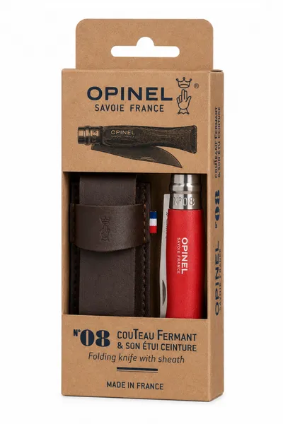 Nóż Składany Opinel Inox No.08 Czerwony z Etui
