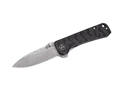 Qsp Hawk Damascus Carbon Fiber QS131-A Black Nóż składany stal damasceńska