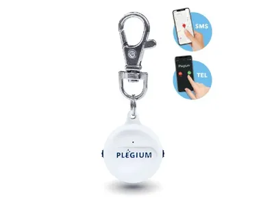 Brelok alarmowy Plegium Smart Emergency Button white +GPS+SMS+TEL (SEB-ENG-WH-E) z łatwą obsługą i funkcjami automatycznego wysyłania wiadomości SMS o zagrożeniu oraz wywołania połączenia głosowego do kontakt
