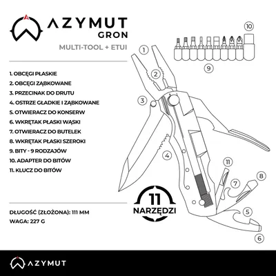 Multitool AZYMUT Gron - 11 narzędzi + 9 bitów + kabura (H-P224052) - widok 8