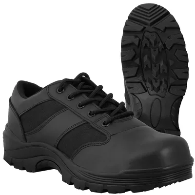 Buty MIL-TEC Security Black z cholewką skórzaną i podeszewką izolowaną THINSULATE, przeznaczone dla osób potrzebujących jednocześnie trwałości i komfortu w warunkach wymagających ochrony stóp.