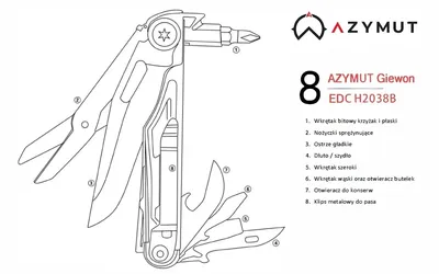 Multitool AZYMUT Giewon EDC - 8 narzędzi + kabura do pasa (H2038B) - widok 7