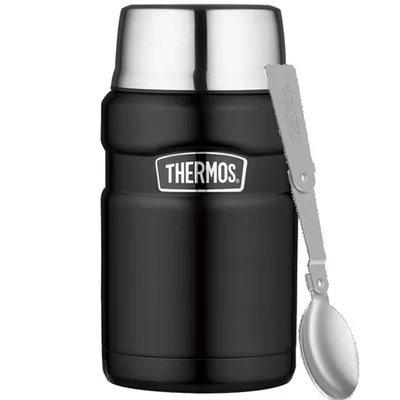 Termos na jedzenie 710 ml ze składaną łyżką i kubkiem THERMOS - czarny mat