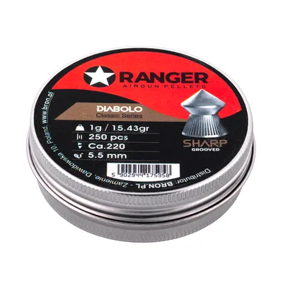 Śrut 5,5 mm Diabolo RANGER Classic Sharp Grooved szpic molet. 250 szt. 1,00 g