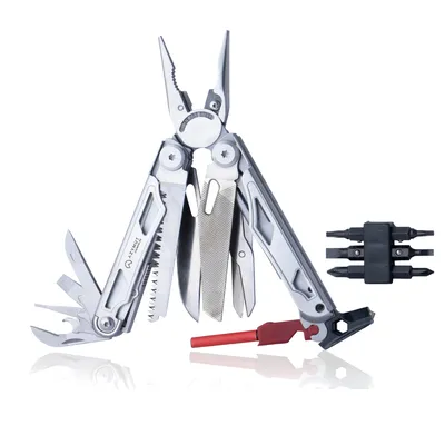 Multitool AZYMUT Giewon FS - Fire Starter - 19 narzędzi -  krzesiwo + gwizdek + kabura do pasa (H2038A)